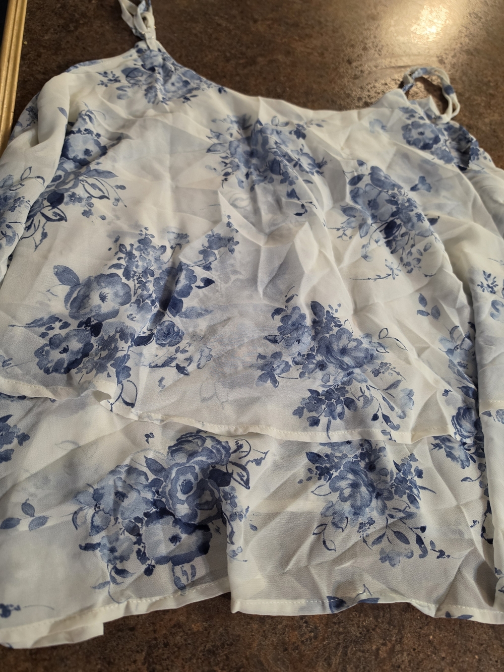 Floral Blue and White Chiffon Blouse